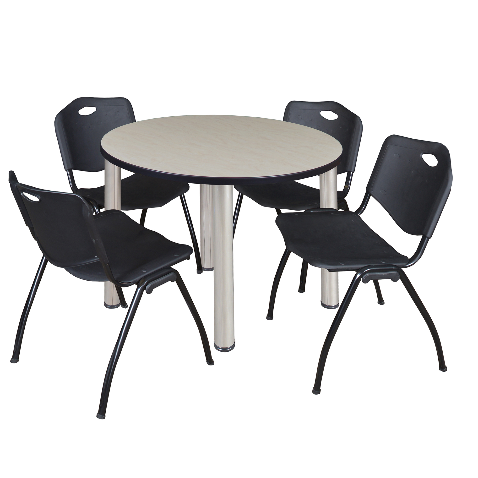 Regency Kee 36 in Round Breakroom Table Top Black Legs 4 M Stack Chairs - Picture 47 of 110