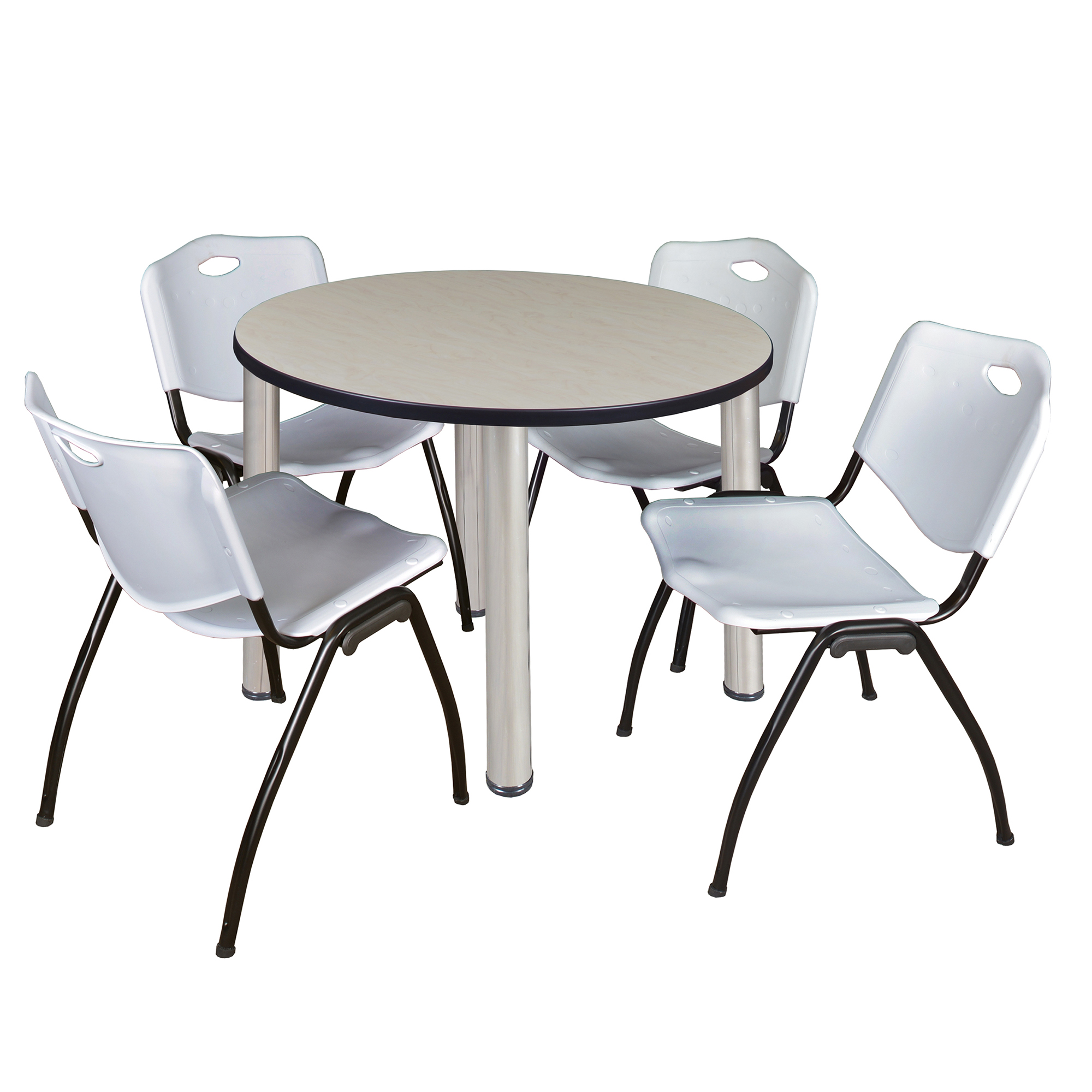 Regency Kee 36 in Round Breakroom Table Top Black Legs 4 M Stack Chairs - Picture 107 of 110