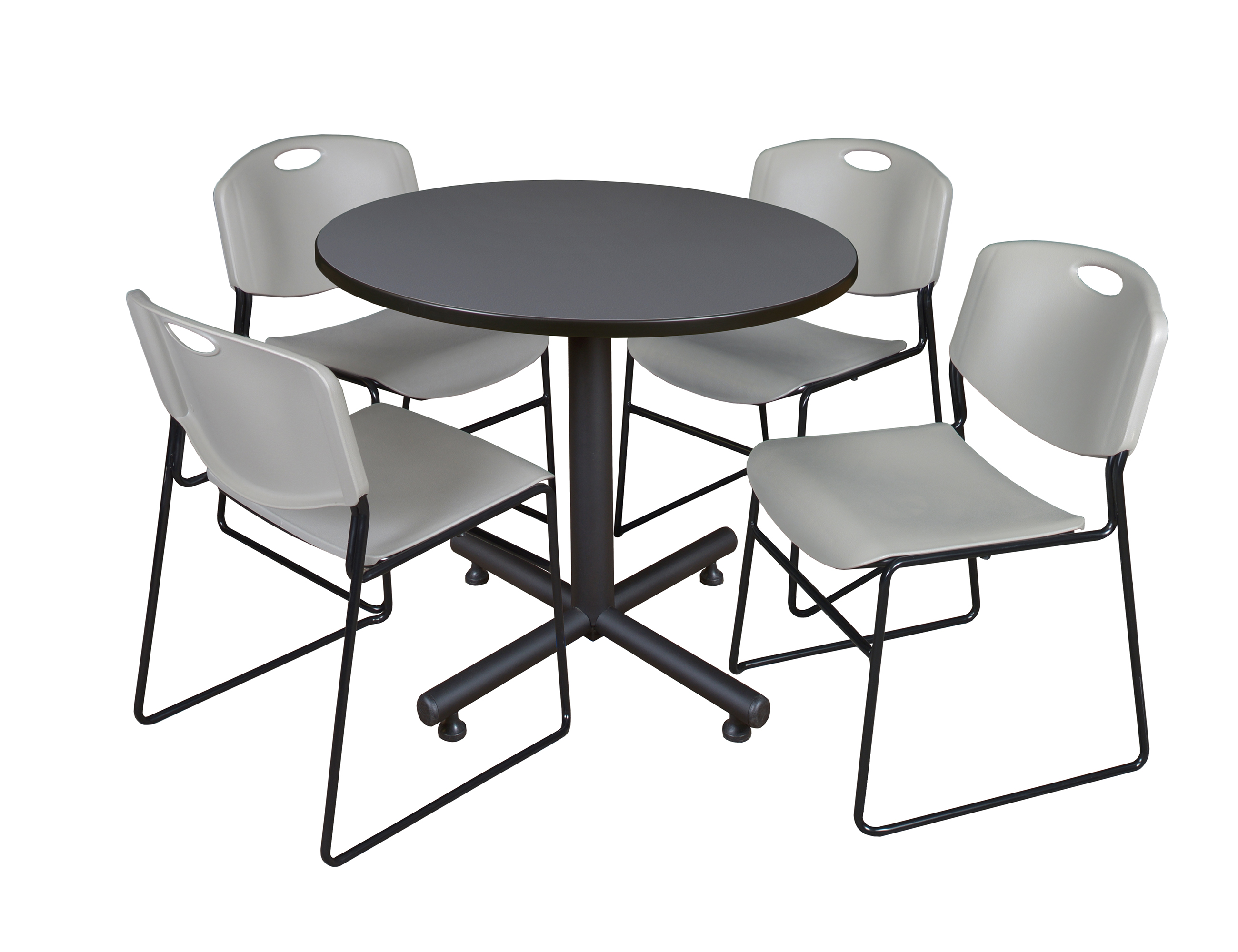 Regency Kobe 30 in. Square XBase Breakroom Table 4 Zeng Stack Chairs - Picture 21 of 26