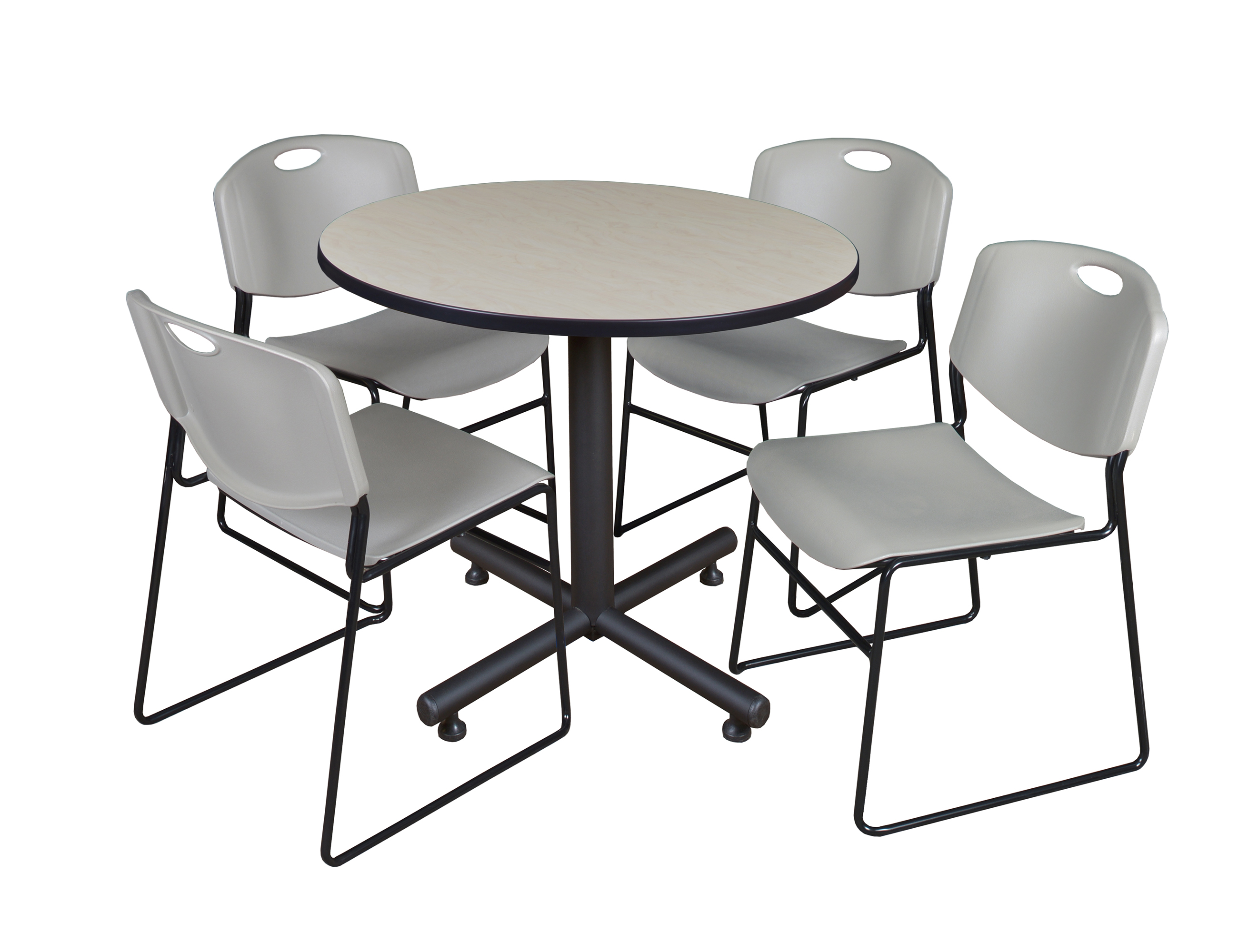 Regency Kobe 30 in. Square XBase Breakroom Table 4 Zeng Stack Chairs - Picture 25 of 26