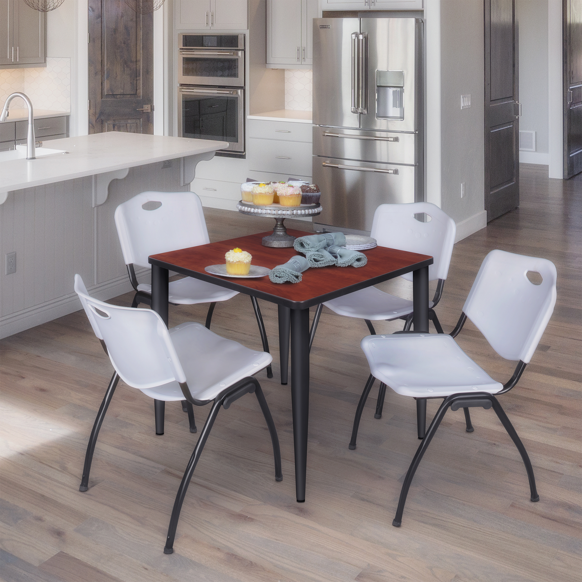 Regency Kahlo 30 in. Square Breakroom Table Top Black Base & 4 M Stack Chairs - Picture 22 of 44