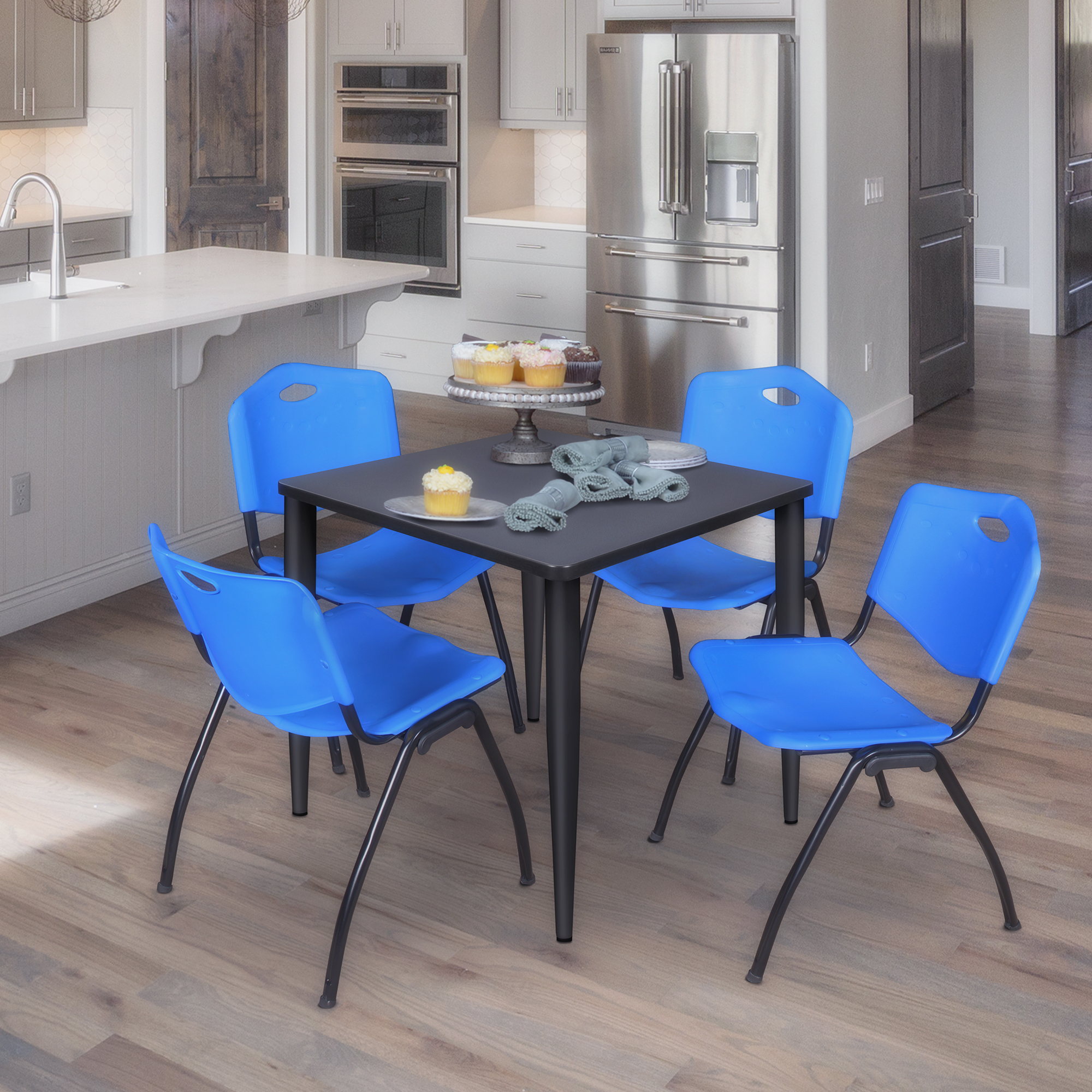 Regency Kahlo 30 in. Square Breakroom Table Top Black Base & 4 M Stack Chairs - Picture 6 of 44