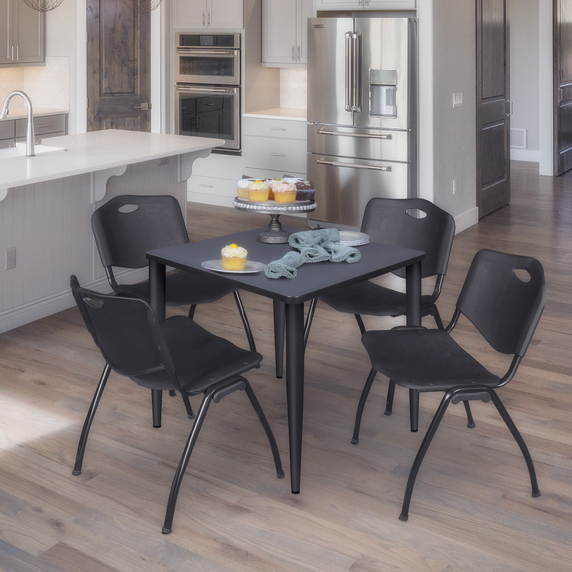 Regency Kahlo 30 in. Square Breakroom Table Top Black Base & 4 M Stack Chairs - Picture 24 of 44