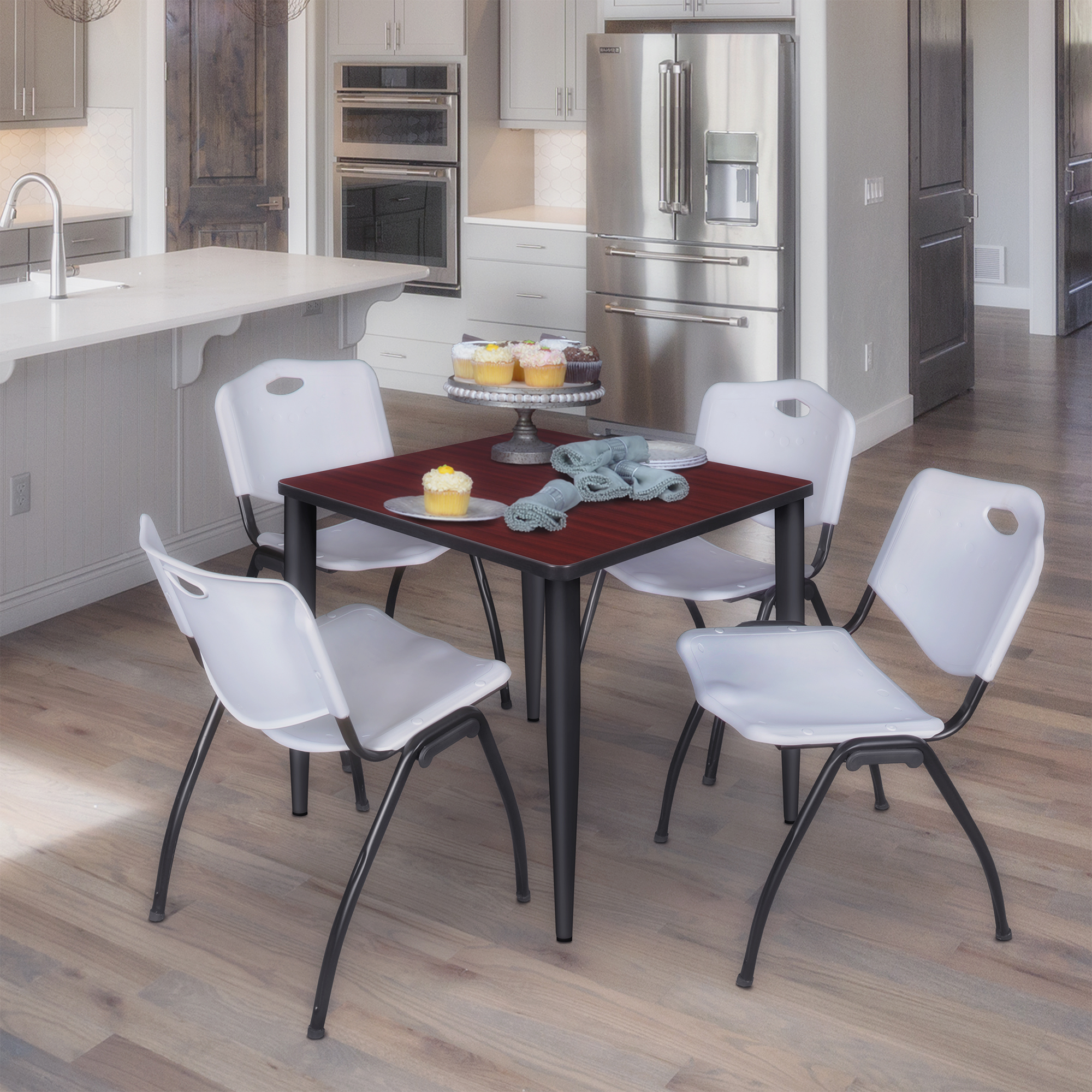 Regency Kahlo 30 in. Square Breakroom Table Top Black Base & 4 M Stack Chairs - Picture 26 of 44