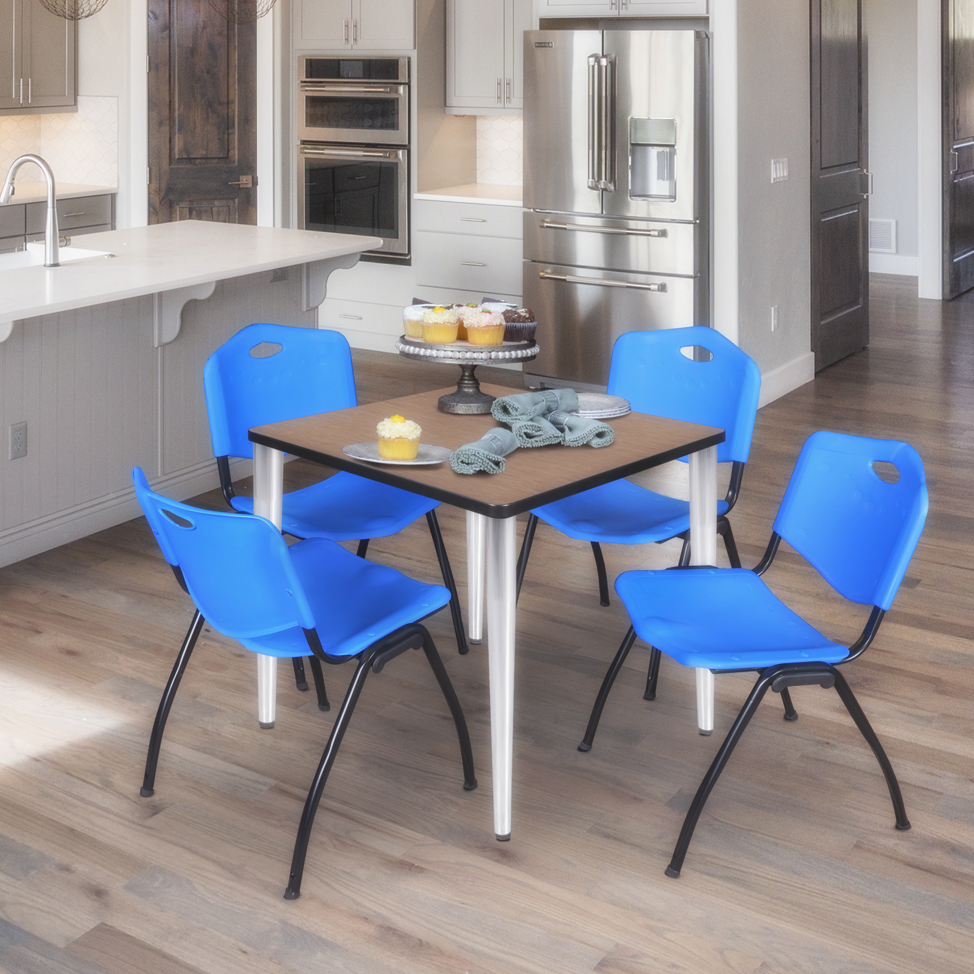 Regency Kahlo 30 in. Square Breakroom Table Top Black Base & 4 M Stack Chairs - Picture 42 of 44