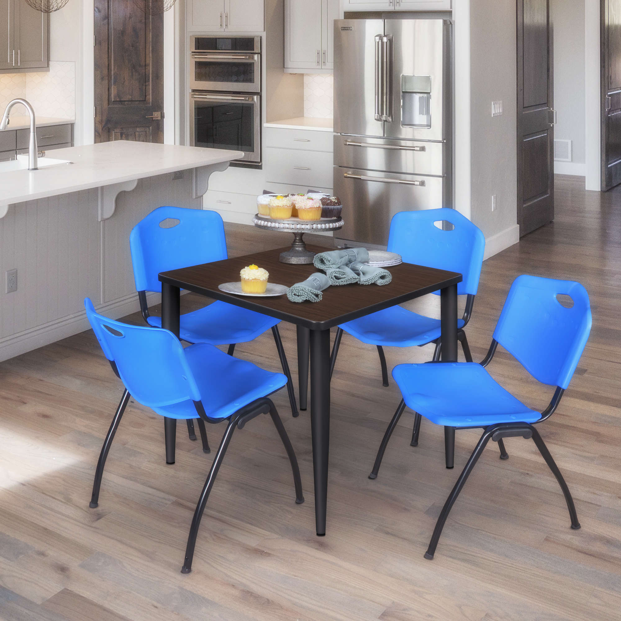 Regency Kahlo 30 in. Square Breakroom Table Top Black Base & 4 M Stack Chairs - Picture 34 of 44