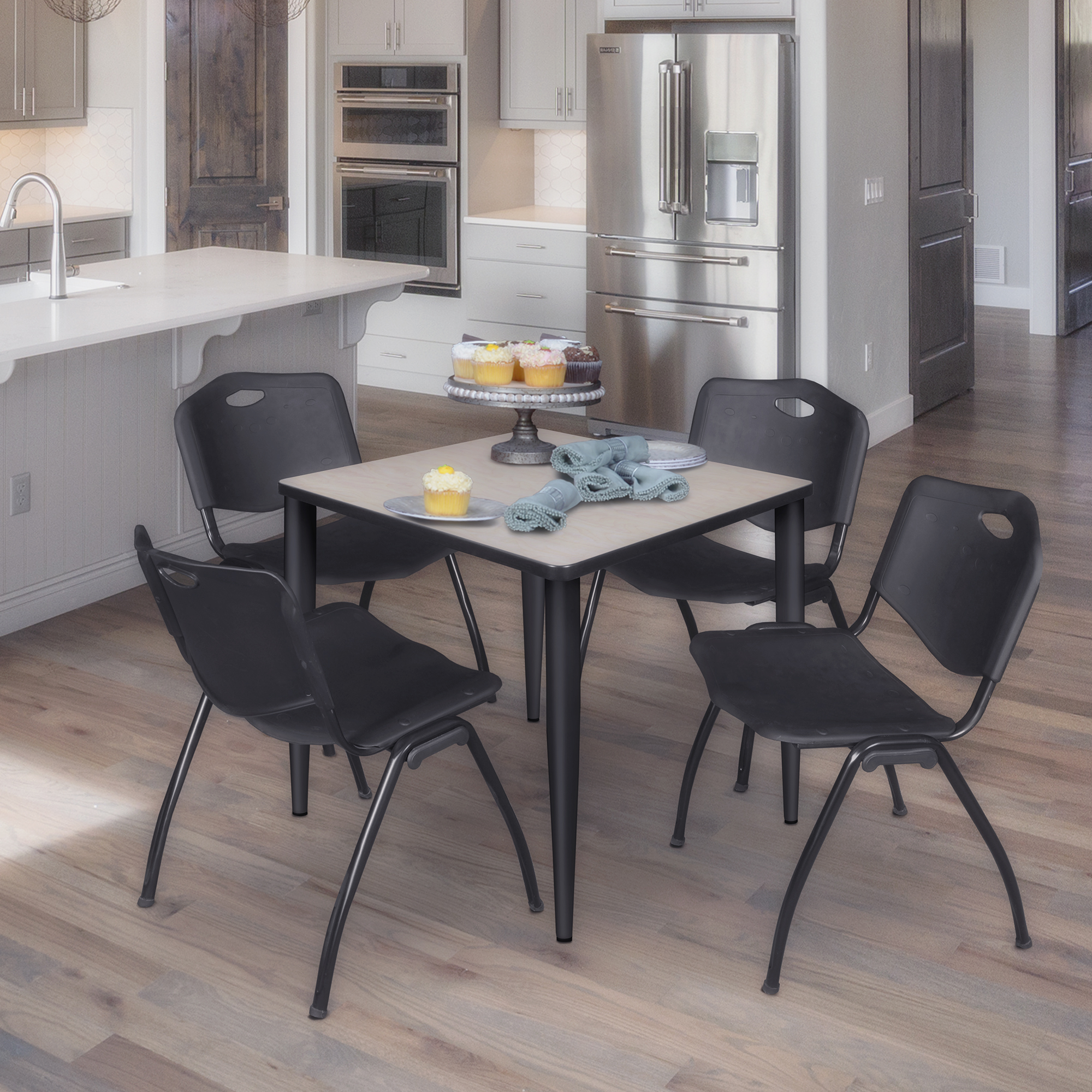 Regency Kahlo 30 in. Square Breakroom Table Top Black Base & 4 M Stack Chairs - Picture 32 of 44