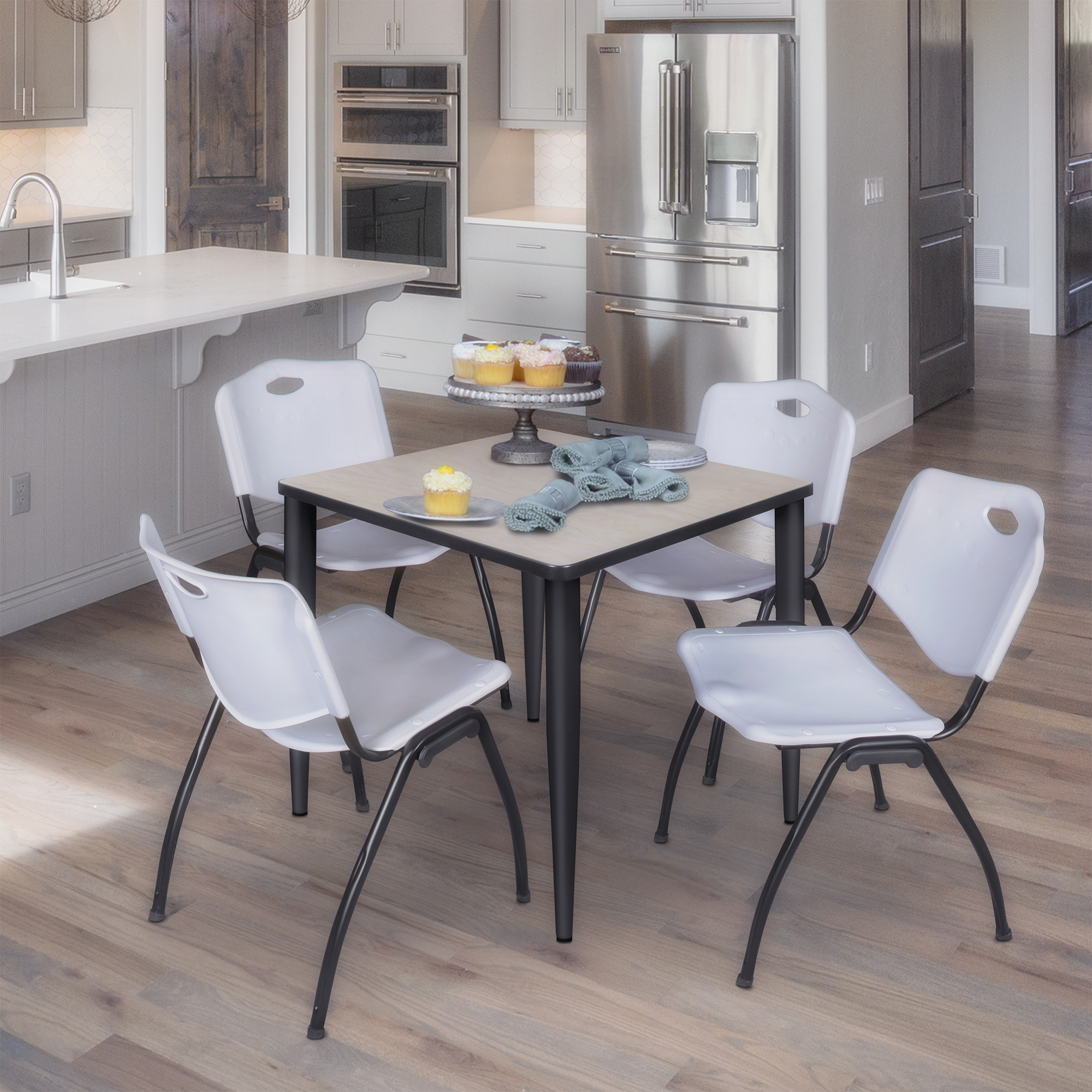 Regency Kahlo 30 in. Square Breakroom Table Top Black Base & 4 M Stack Chairs - Picture 28 of 44