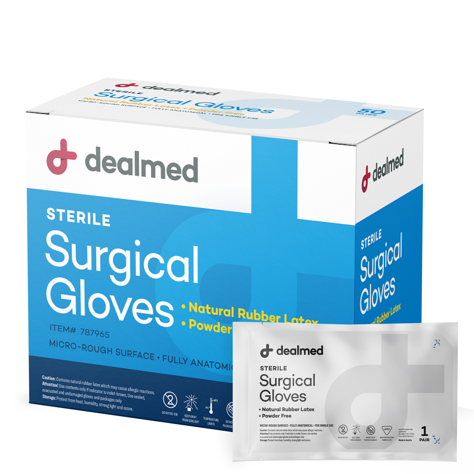 Dealmed Surgical Latex Gloves, Sterile Powder-Free, 50 Pairs/Box - Picture 10 of 57