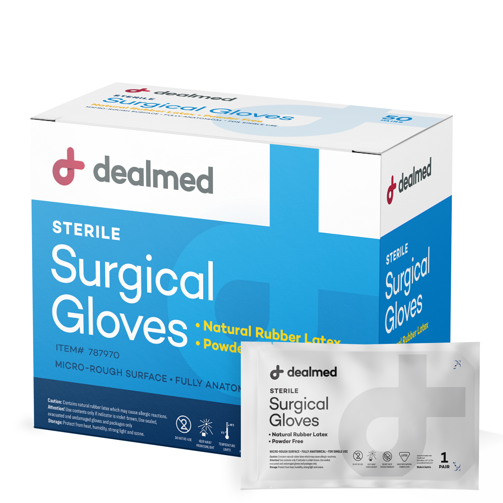 Dealmed Surgical Latex Gloves, Sterile Powder-Free, 50 Pairs/Box - Picture 18 of 57
