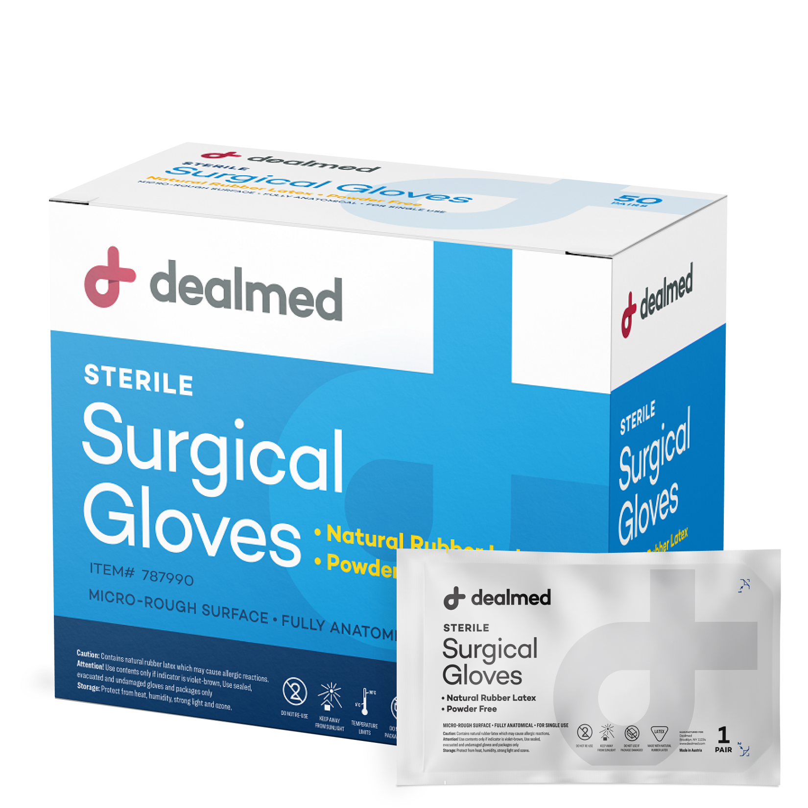Dealmed Surgical Latex Gloves, Sterile Powder-Free, 50 Pairs/Box - Picture 50 of 57