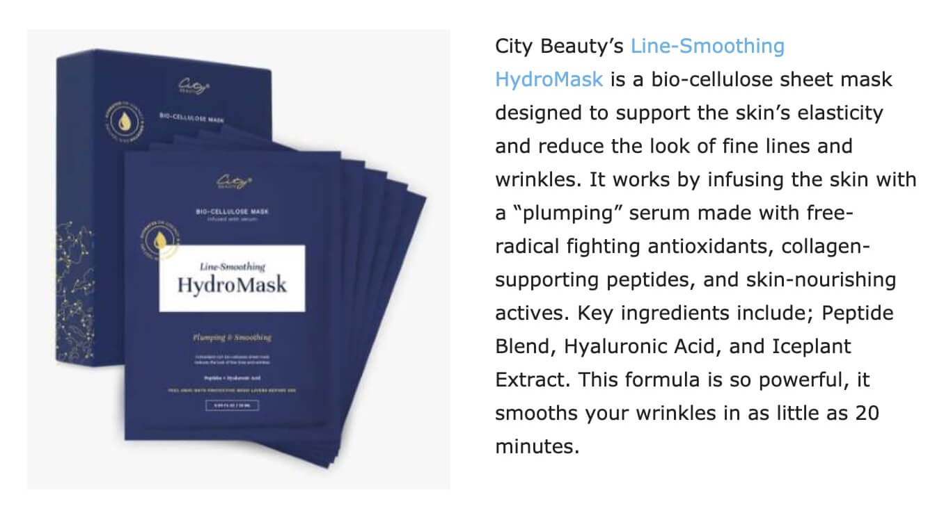 Line-Smoothing HydroMask was featured in the Niche article, “Skin Essentials You Should Try This National Wellness Month” in August 2020