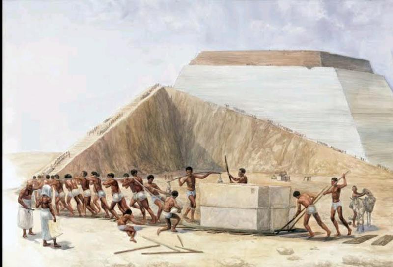 পিরামিড তৈরির পাথর টানা হচ্ছে; Contiki