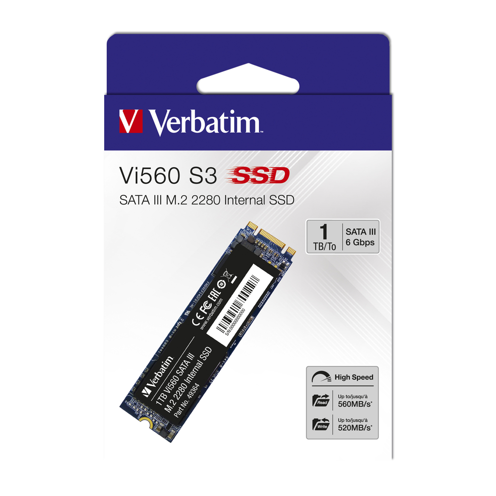 新品 Verbatim SATAIII M.2 2280 Vi560 1TB Verbatim Vi560 SATA III M.2 1TB M.2 SATA III Internal Solid State