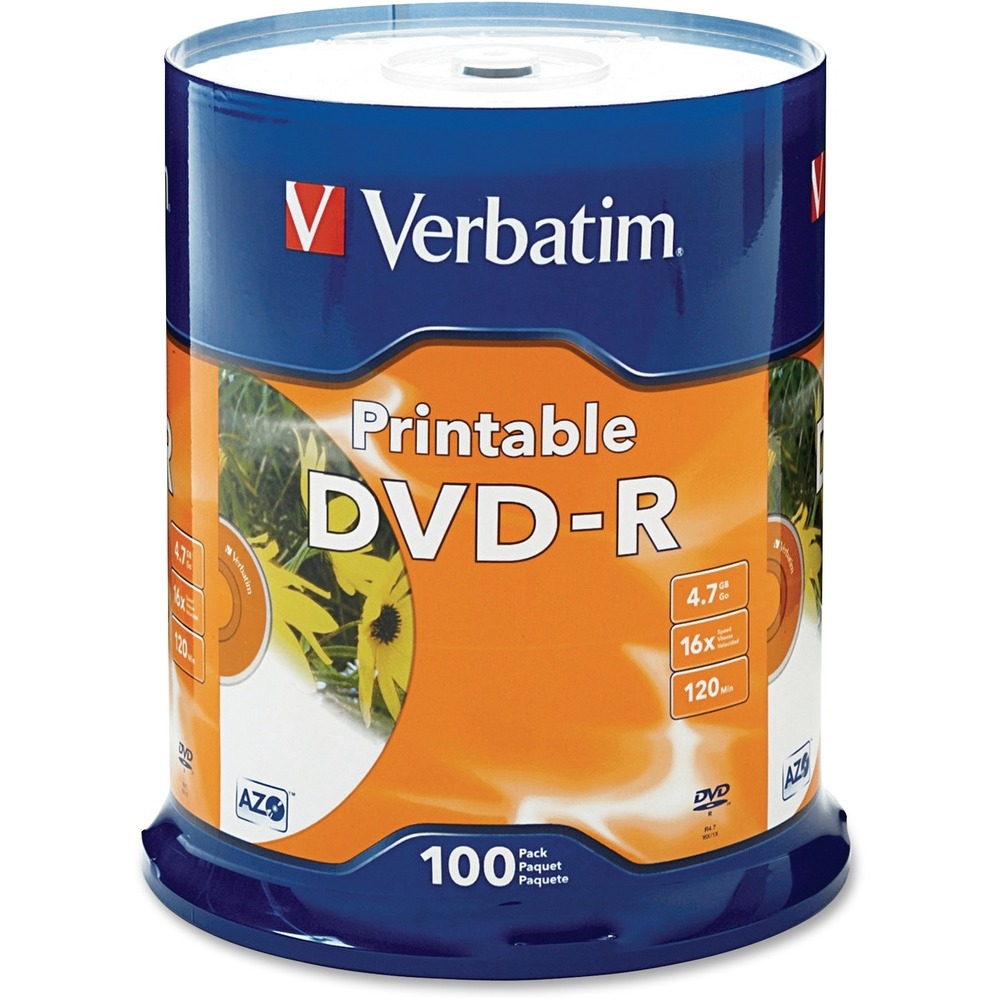 Verbatim Corporation 95153 100Pk Dvd-R 16X 4.7Gb Branded White Inkjet ...