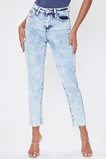 Junior High-Rise Raw Hem Denim Ankle Jean