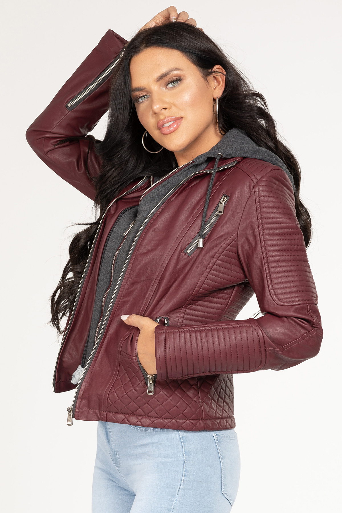 Ymi leather jacket with hoodie Clearance