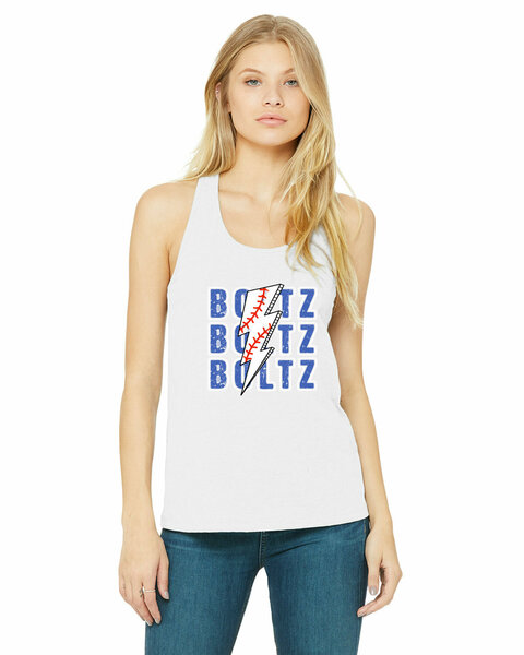 WHITE - Bolt Boltz Ladies' Jersey Racerback Tank