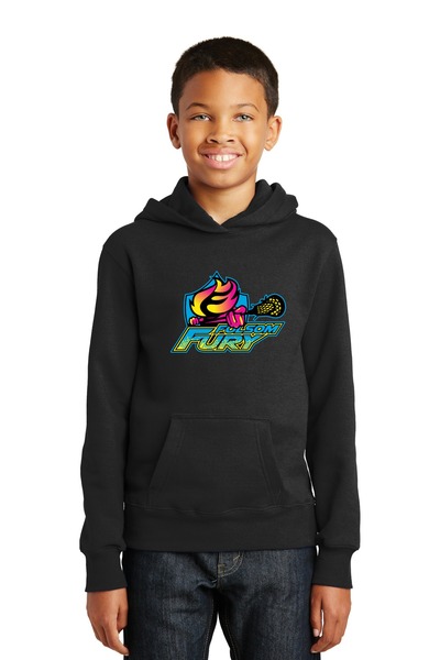 Jet Black - Youth Fan Favorite Fleece Pullover Hooded Sweatshirt w/ Print 