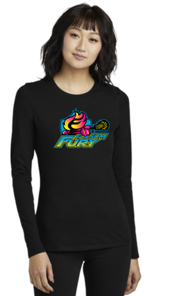 Black - Women’s Perfect Blend® CVC Long Sleeve Tee w/ Print 