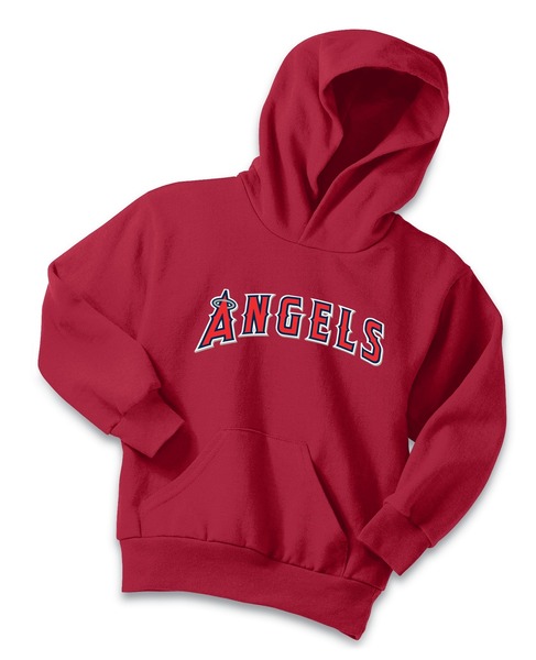 (ANGELS) - Red - Youth Core Fleece Pullover Hooded Sweatshirt W/Print (Optional Name & Number)
