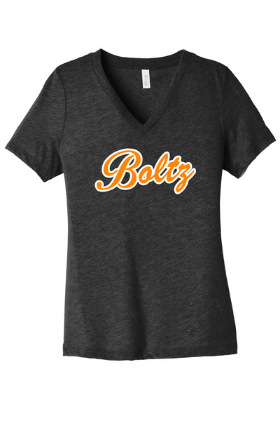 Charcoal Black Triblend - BELLA+CANVAS ® Women's Relaxed Triblend V-Neck Tee Script