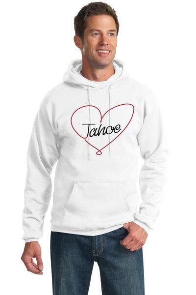 White -   Essential Fleece Pullover Hooded Sweatshirt w/ Print (Heart Tahoe)