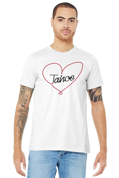 White - BELLA+CANVAS Unisex Jersey Short Sleeve Tee w/ Print (Heart Tahoe)