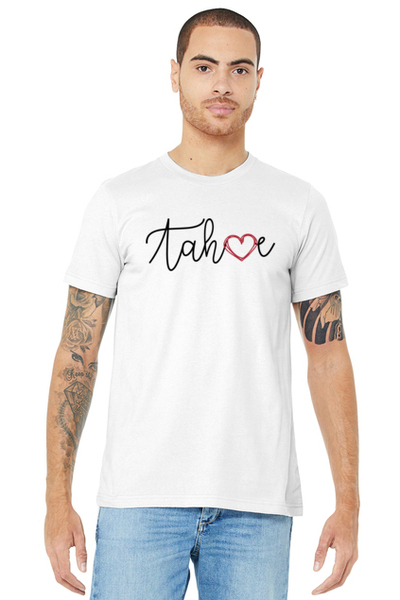 White - BELLA+CANVAS Unisex Jersey Short Sleeve Tee w/ Print (Tahoe Love)