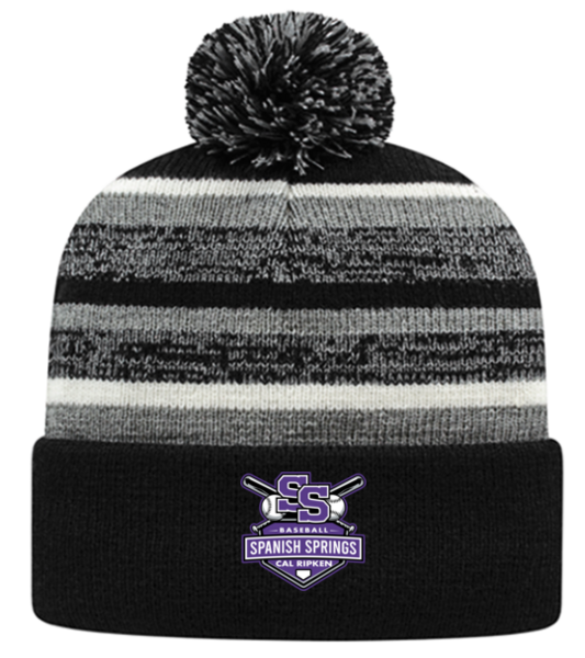 Black - Fleece Lined Knit Cap with Cuff w/ EMBROIDERY