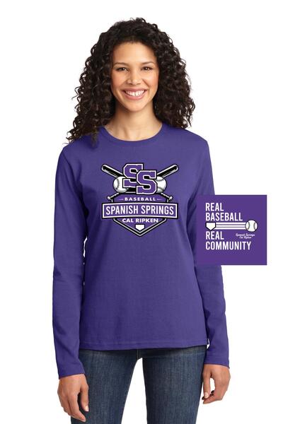 Purple - ® Ladies Long Sleeve Core Cotton Tee w/ PRINT FRONT & BACK