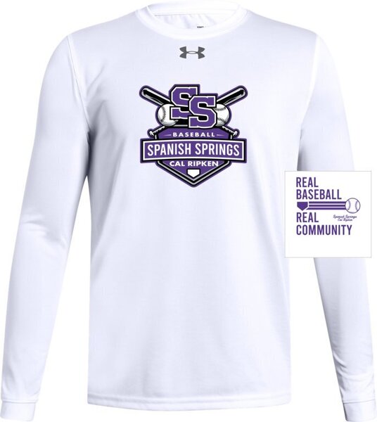 100 Wht - UA YOUTH Team Tech Longsleeve w/ PRINT FRONT & BACK