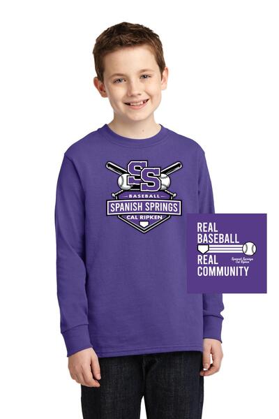 Purple - ® Youth Long Sleeve Core Cotton Tee w/ PRINT FRONT & BACK