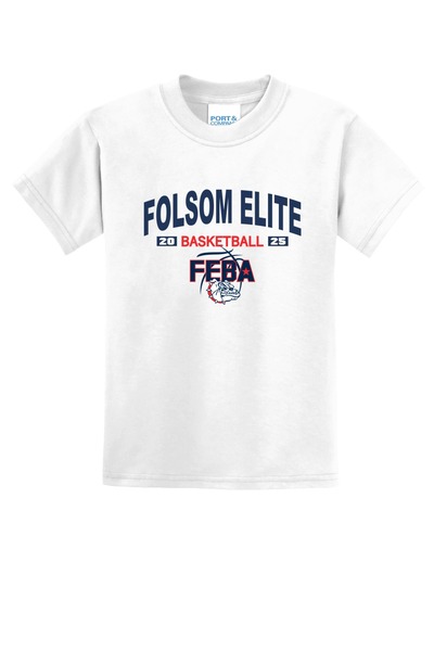 White - Youth Core Blend Tee w/ Print - FEBA