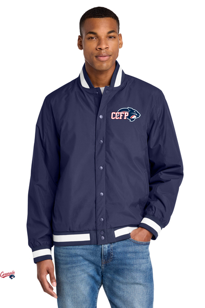 NAVY - Sport-Tek® Insulated Varsity Jacket W/ EMBROIDERY