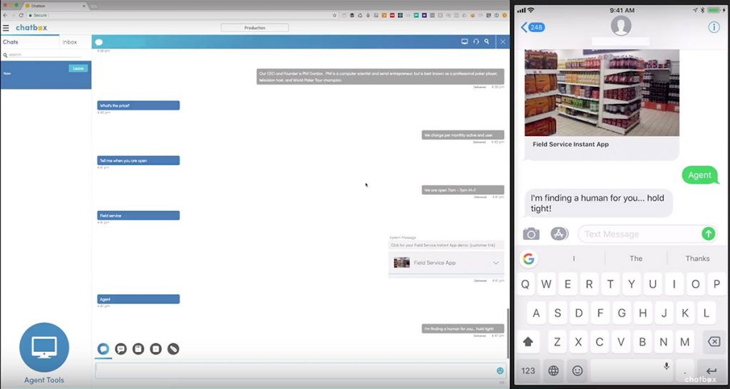Switching the text messaging conversation to an Agent Tool