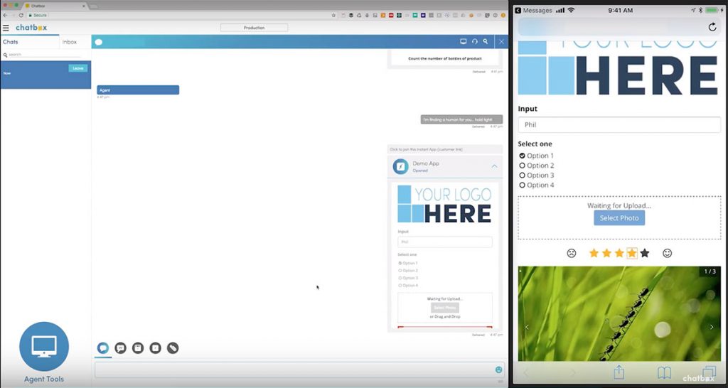 Instant App delivered into conversational channel