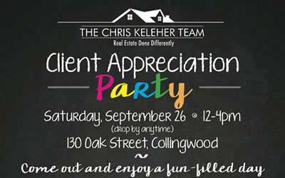 client appreciation party collingwood real estate blue appreciation party invite