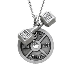 Dumbbell & Weight Plate Scripture Necklace - SOS-30541
