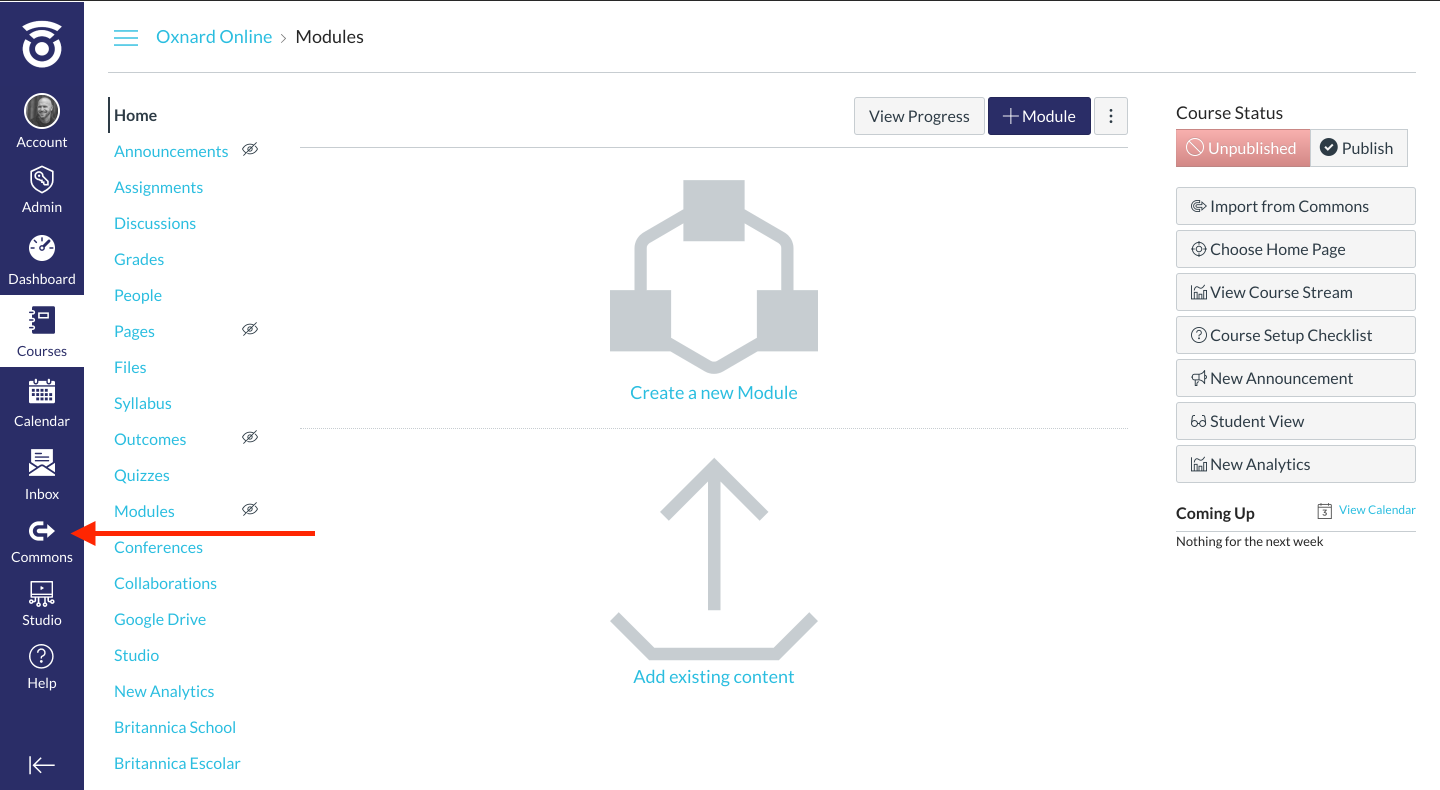 Canvas Import an item from the Commons · Alludo