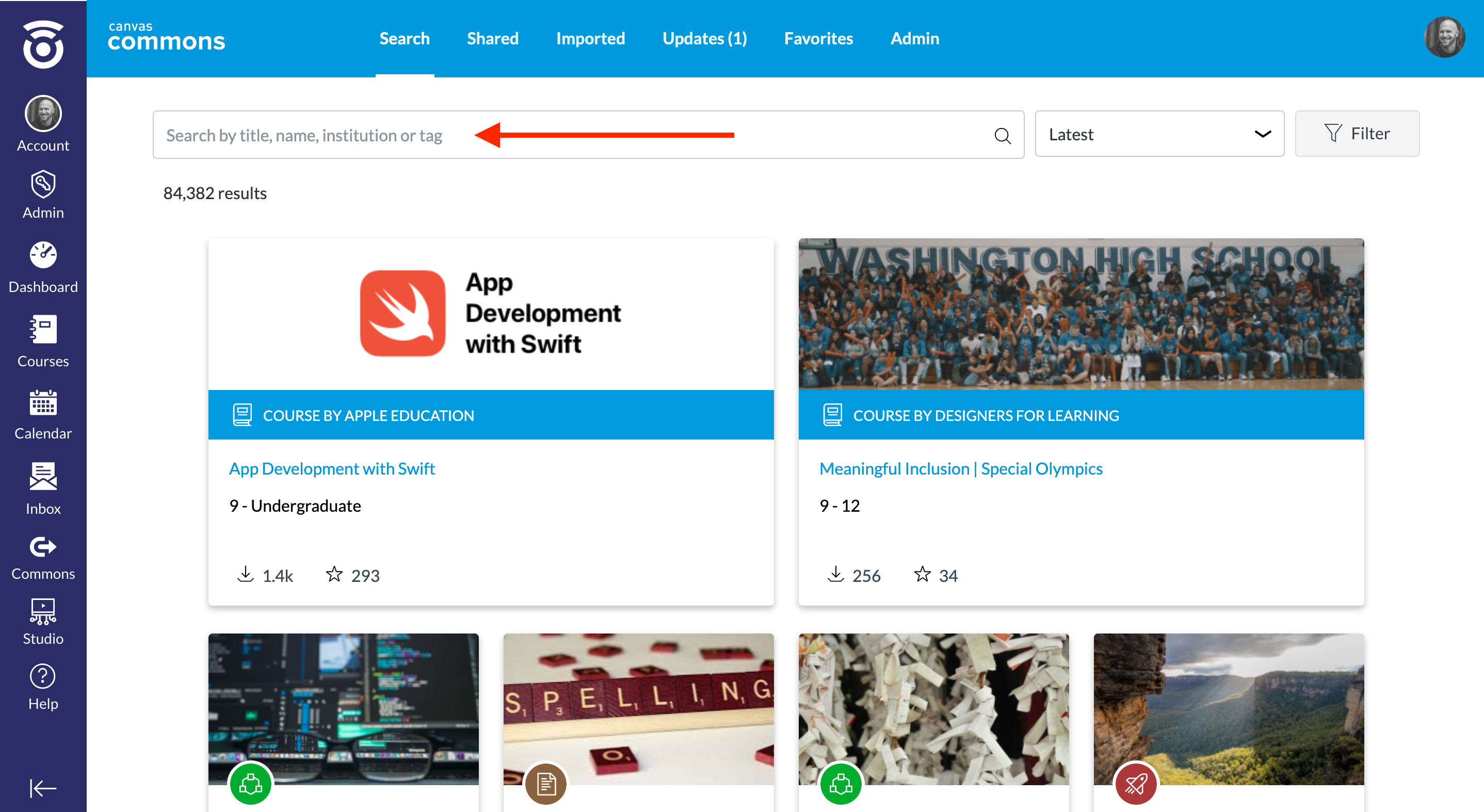 Canvas Import an item from the Commons · Alludo
