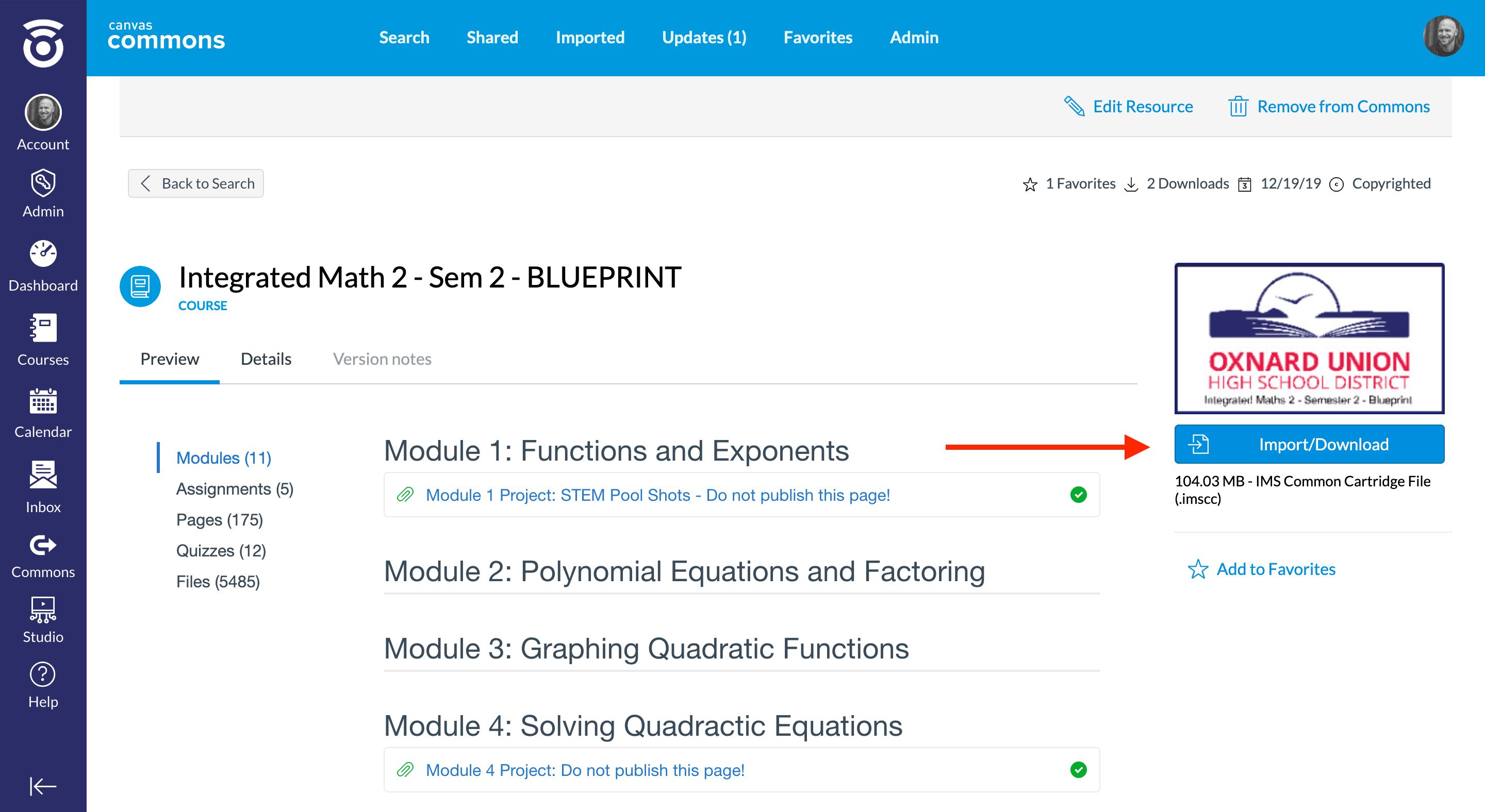 Canvas Import an item from the Commons · Alludo