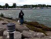 guy dancing and falls on rocks 