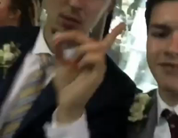 MUSIC guy black jacket eats cigarette and drinks 