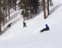 Skiing Guy Far Away Goes Down Snow Hill and Faceplants Into Scorpion