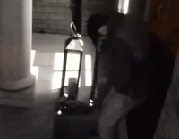 NSFW guy using restroom outside and falling down