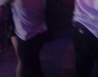 music guy blue shirt making out with girl black dress