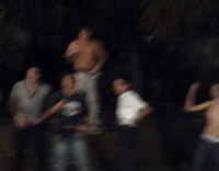 MUSIC guys dancing and break table and fall down