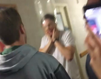 guy with condom on his head runs into wall and pops it 