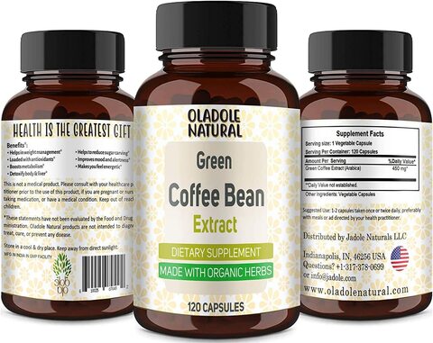 Oladole Natural Green Coffee Bean Max Potency Extract, Antioxidant Supplement & Metabolism Booster For Weight Loss, Non-Gmo, Vegan, Gluten-Free 450mg, 120 Capsules,0.00